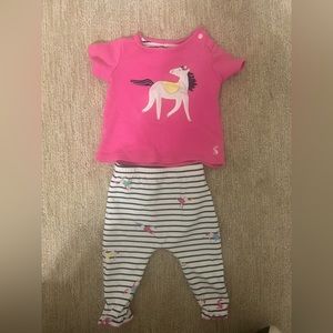EUC Joules Pink Unicorn Shirt & Pants Set (3-6M)